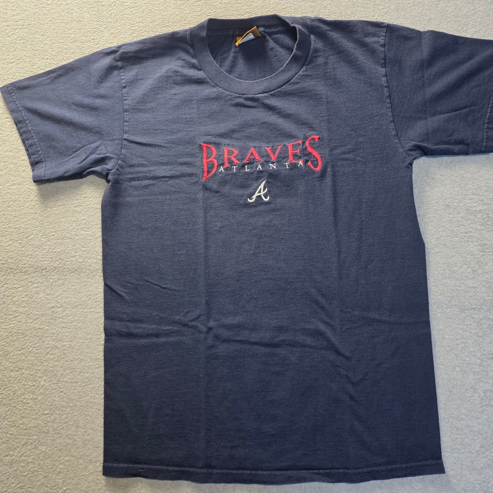 Nutmeg Mills Atlanta Braves MLB T-Shirt Mens Medium Navy Made USA Vintage 90s